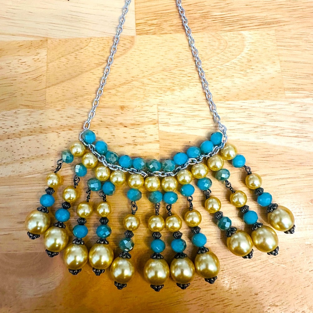 Turquoise and Golden Pearl Necklace